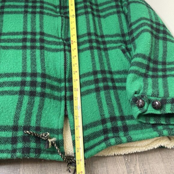 Vintage LL Bean Wool Plaid Jacket Sherpa Lined Green Zip Coat USA Made Large - Picture 8 of 10